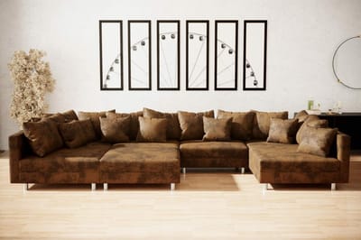 hoekbank denver xxl- vintage bruin - met 1 poef (hocker) - hoeksalon denver wooneiland- seatsandbed