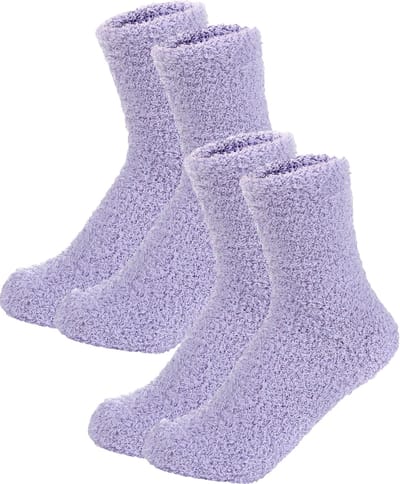 Malinsi® Fluffy Sokken Dames - 2-Pack Paars - One Size maat 36-41 - Huissokken - Badstof - Dikke Wintersokken - Cadeau voor haar - Housewarming - Verjaardag - Slofsokken Vrouw