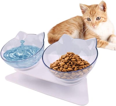 Dubbele Kattenvoerbak met Antislip en Verhoogde Stand; Ideaal voor Voeding en Water, Gemakkelijk Schoon te Maken, Duurzaam Ontwerp
