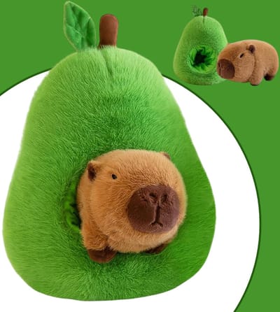 Topknuffels® - Capybara in Peer Pluche Knuffel 30 cm - Capibara met Fruit - Grote Capibara Knuffels - Knuffeldier - Groot Bruin Peer Avocado Appel Knuffels Dierenknuffel - Kapibara Kapybara - Speelgoed kawaii kussen Rugtas Rugzak TikTok Plush Toy