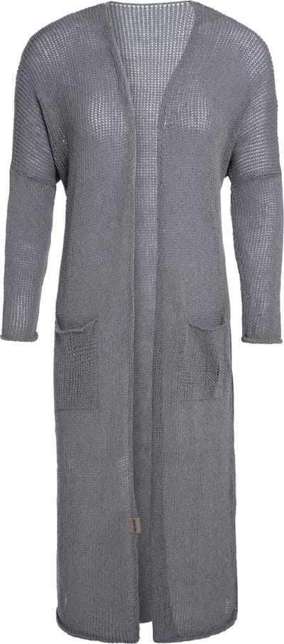 Knit Factory Jasmin Lang Gebreid Vest - Luchtig zomervest - Lang vest reikend tot kuithoogte - Lange cardigan - Lichtgrijs damesvest gemaakt van 80% gerecyceld katoen en 20% polyester - Duurzaam & milieuvriendelijk - Licht Grijs - 40/42