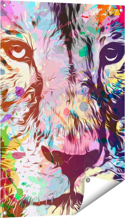 Gards Tuinposter Gekleurde Leeuw - Abstract - 60x90 cm - Tuindoek - Tuindecoratie - Wanddecoratie buiten - Tuinschilderij