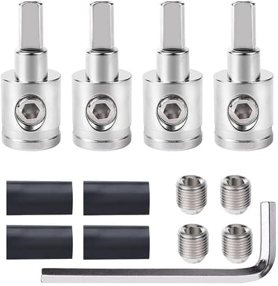 Dailygoods- Verloopstuk 1/0 naar 4 meter - 4 stuks - Car Audio Adapter - Messing met Vernikkeld - Eenvoudige Installatie - Hoge Kwaliteit - Draadadapter