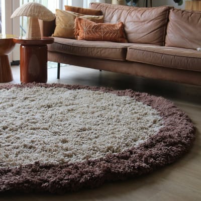 Rond hoogpolig vloerkleed Pilo beige/bruin polyester Interieur05 - Rond 160 Ø - (M)