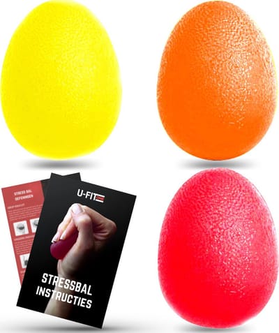 U Fit One 3 Delige Stressbal Set - Stressballen - Fidget - Hand en Pols - Trainer - RSI - Fitness - Incl. Handleiding met Oefeningen