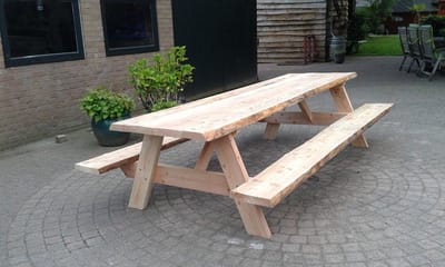 Douglashout boomstam picknicktafel- met vaste banken- 180x80
