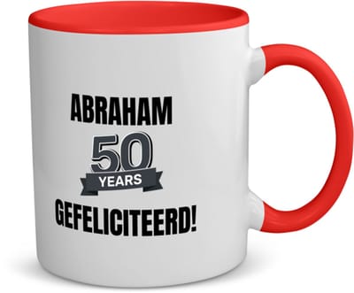 Akyol - 50 jaar sarah en abraham cadeau koffiemok - theemok - rood - Hoera 50 jaar - jubileum man en vrouw - verjaardag - grappige tekst - jarig - verjaardag - 350 ML inhoud
