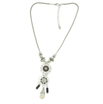 Behave - Korte ketting met bloemvormige hanger en kristalstenen 40 cm (+7,5 cm verlengketting)