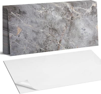 Coloray Plaktegels - Natuursteenpatroon Wandtegel Zelfklevend - 60 cm x 30 cm - Grijs Plaktegels - 6 stuks - Rechthoek PVC Tegels - Plaktegels Keuken - Zelfklevende Vloertegels Badkamer - Vinyl Tegels - Zelfklevende Wandtegels