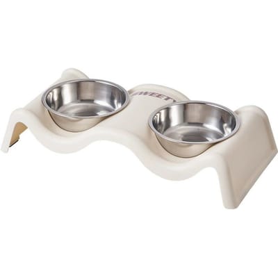 Bol double en acier inoxydable pour animaux de compagnie, gamelle antidérapante pour chiens et chats white