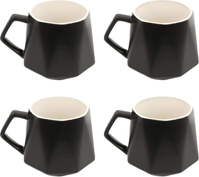 Intirilife 4x Koffiekopje met fijne afwerking in het Zwart, inhoud van 350 ml - 13 x 10.5 x 9.2 cm - Theekopje met handvat, drinkbeker voor koffie, thee, melk, cacao en nog veel meer