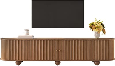 Clruro TV meubel - 180 x 35 x 45 cm - met schuifdeuren en reliëffront - MDF - Walnoot