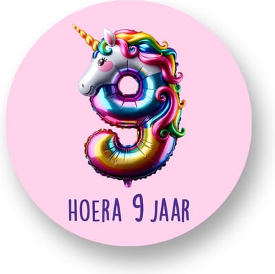 25x Traktatiestickers Folieballon 9 Jaar - Verjaardag stickers - Unicorn - Folie Ballon - Sluitstickers - Kinderfeest Traktatie - Uitdelen - Uitdeeltraktatie - Traktatiestickers Pimp Studio