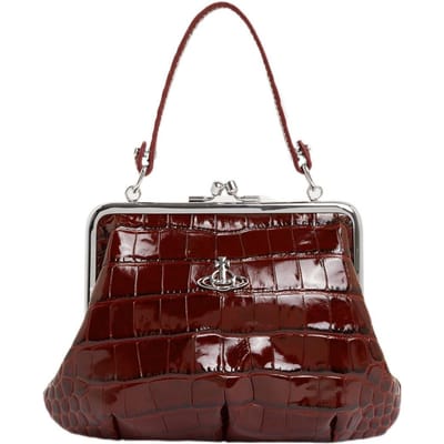 Vivienne Westwood Saturnus Logo Afneembare Kettingriem Leer met Krokodillenpatroon Schoudertas Portemonnee Crossbody Portemonnee Dames Portemonnee Bordo 52020003L0039I401 Shopping Bag Set(Basic Set+Shopping Bag) brown