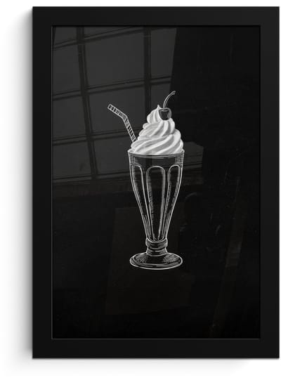 Poster in lijst - Fotolijst 20x30 cm - Posters - Ijscoupe - Kers - Krijtstijl - Slagroom - Posterlijst zwart - Decoratie - Wanddecoratie woonkamer - Muurdecoratie slaapkamer