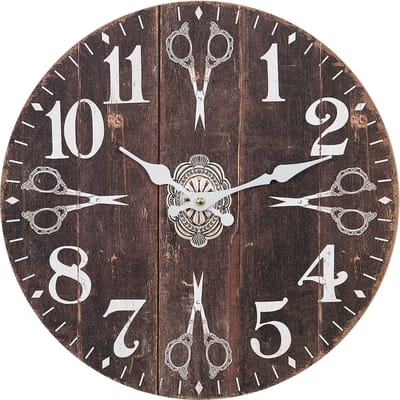 Clayre & Eef Wandklok Ø 34 cm Bruin Wit MDF Scharen