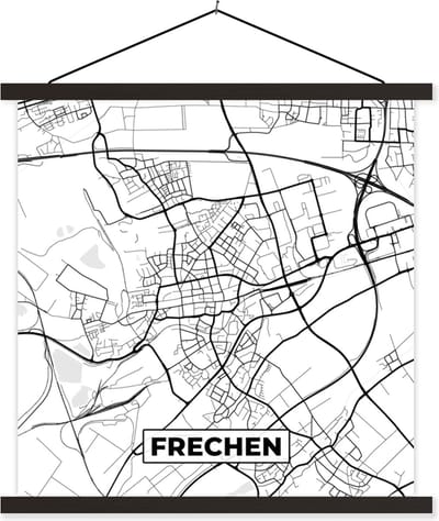 Posterhanger incl. Poster 60x60 cm - Schoolplaat - Plattegrond - Frechen - Stadskaart - Kaart - Textielposter - Zwarte latten - Stadskaart