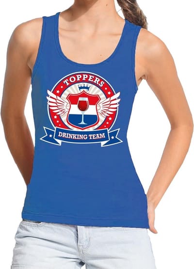 Blauw Toppers drinking team tanktop / mouwloos shirt blauw dames - Toppers 2019 kleding S
