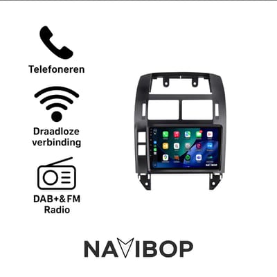 Geschikt voor Volkswagen Polo 2002-2009 | 9" Android 14.0 Autoradio | Apple CarPlay & Android Auto | 2GB RAM & 32GB opslag | Draadloze verbinding | HD Touchscreen | FM, AM, DAB+ Radio | Bluetooth handsfree bellen