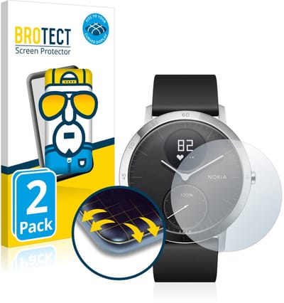 BROTECT - Screenprotector voor Withings Steel HR (40 mm) - Folie Beschermfolie transparant volledig dekking - 2 Stuks