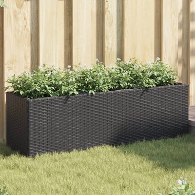 vidaXL - Plantenbakken - met - 3 - potten - 2 - st - 105x30x32 - cm - poly - rattan - zwart