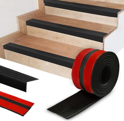 Zelfklevend traprandprofiel van 10 m, antislip PVC, trapbescherming in zwart, veilige randbescherming tegen uitglijden, ideaal voor binnen en buiten gebruik
