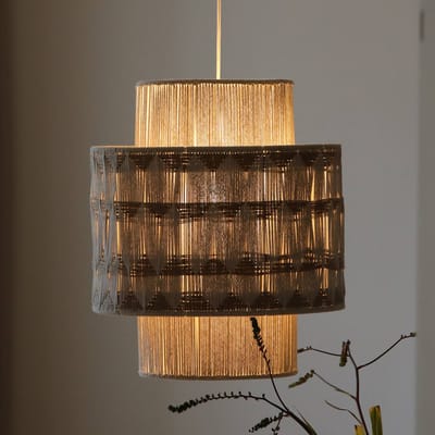 Markslöjd Hanglamp Ano, Ø 45 cm, textiel, beige/bruin