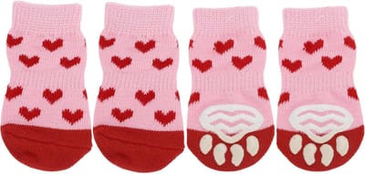 antislip, hartpatroon, sokken, hond, kat, huisdier, binnensokken, pootbescherming en tractie dankzij siliconengel voor honden en katten, 1 set (4 stuks), klein