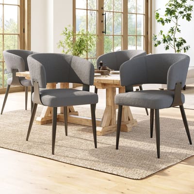 MIVRAY Eetkamerstoel 59 x 46,5 x 81,5 cm - Ergonomische Gebogen Rugleuning - Voor Eetkamer of Kaptafel - Stof Metaal Grijs