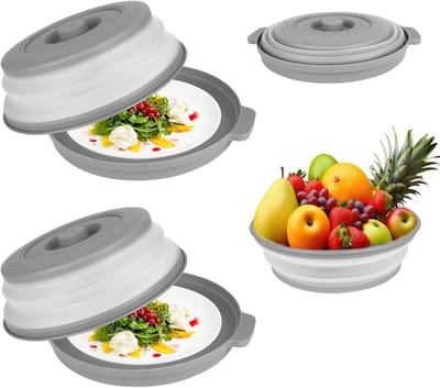 Vouwbare Magnetron Deksel Set van 2 Stuks, 26 cm, Met Tray en Stoomgaatjes voor Fruit en Groenten