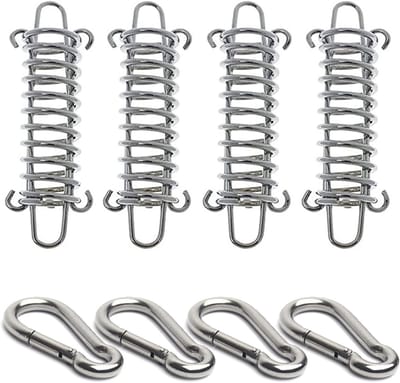 4 Stuks Spanning Veer Set met 4 Karabijnhaken voor Tenten, Luifels en Campingaccessoires - Duurzame Stalen Veer en Bevestigingshaken