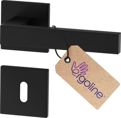 Zwarte Deurbeslag CUBE, Deurbeslag set Binnendeur, Deurklink Set, Deurklink Op Vierkant Rozet met Sleutelrozet, Mat Zwart, Deurkruk, Incl. Bevestigingsmateriaal - Terugslagveer