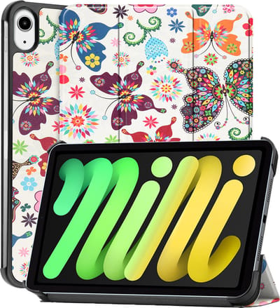 Hoes - Geschikt voor Apple iPad Mini 7 (2024) - 8.3 inch - 7e Generatie - Dun & Stevig - Trifold Bookcase - Hard Cover - Hardcover Book Case - Tablet Hoesje - Vlinders