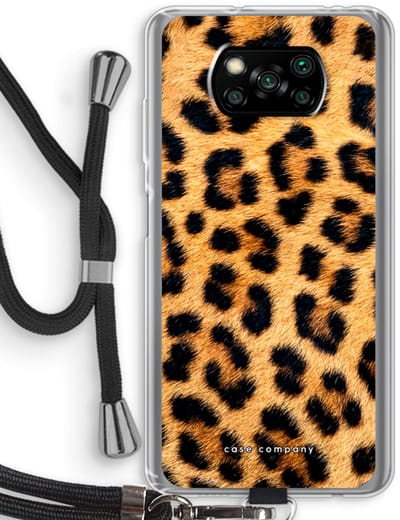 Case Company® - Hoesje met koord geschikt voor Poco X3 Pro hoesje met Koord - Luipaard - Telefoonhoesje met Zwart Koord - Bescherming aan alle Kanten en Over de Schermrand