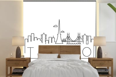 Behang - Fotobehang Skyline "Tokyo" zwart op wit - Breedte 220 cm x hoogte 220 cm