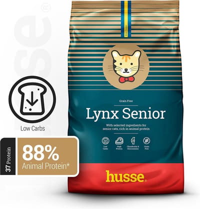 Husse Opus Lynx Senior - Senior Ageing Support - Graanvrij Kattenvoer, Graanvrije Kattenbrokken, Kattenvoeding Droogvoer - 5 x 60g proefpakket