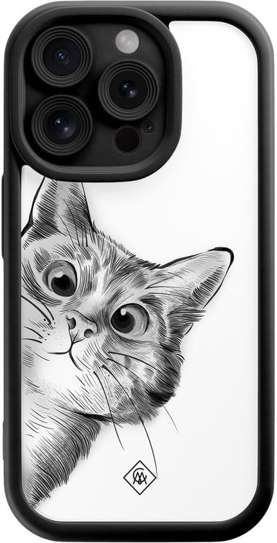 Casimoda® hoesje - Geschikt voor iPhone 13 Pro - Kat Kiekeboe - Effen telefoonhoesje met lensbescherming - Siliconen/TPU - Backcover - Zwart