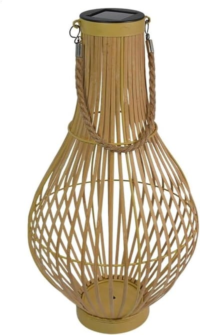 Solar lantaarn - Buitenlamp bamboe - Terras verfraaien - Amorf zonnepaneel - 48 cm hoog - Bruin