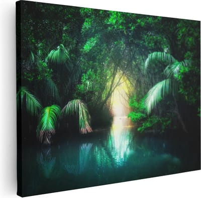 Artaza Canvas Schilderij Bos - 40x30 cm - Klein - Wanddecoratie Jungle - Muurdecoratie Zonsondergang - Kamer Accessoires Woonkamer