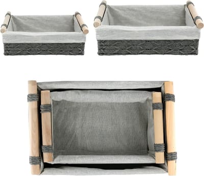 Set van 4 Gevlochten Opbergmanden 25 x 15 x 8 cm en 30 x 20 x 10 cm - Grijs Witte Mand met Handvatten voor Badkamer en Woonkamer, Organiseren en Decoreren