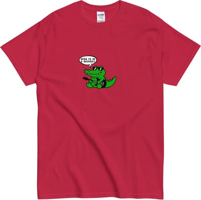 Grappig Rock T Shirt - Rockodil - Dames en Heren - Cartoon Krokodil - Rood - S