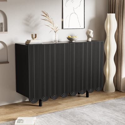 Sideboard-Druppelvormig Design-Met Gevormde Deuren en Bufferscharnier-Stijlvol en Praktisch-Wit en Zwart