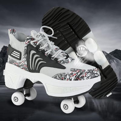Vervormbare Rolschaatsen - Schoenen met Wieltjes - Buitensporten - 2-in-1 Sneakers en Skates - EU-34 - Camouflage