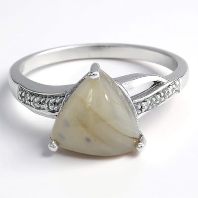 Cavill - Zilveren ring 925 Sterling met 2,46 ct triljant Botswana agaat - 6x zirkonia 0,033 ct - Luxe, modern filigraan design - Dames ring maat 16/17