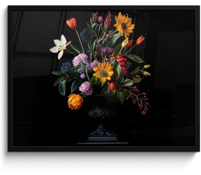 Poster in lijst - Fotolijst 70x50 cm - Posters - Zonnebloemen - Boeket - Kleurrijk - Posterlijst zwart - Decoratie - Wanddecoratie woonkamer - Muurdecoratie slaapkamer