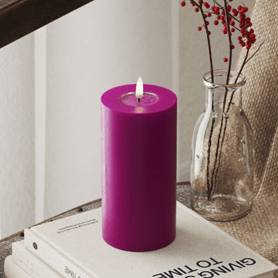 DELUXE HOMEART LED CANDLE REAL FLAME VIOLET Ø7.5CM x 15CM