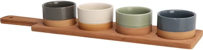 Excellent Houseware Serveerplank bamboe - met 4x luxe schaaltjes - 40 x 10 cm - tapas en saus schaaltjes