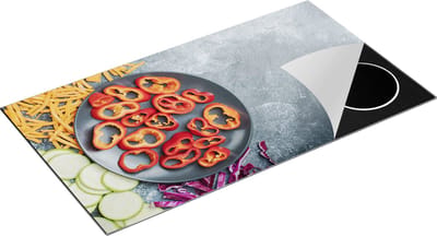 Chefcare Inductie Beschermer Gesneden Groente op Grijze Marmer - Groentes - 95x50 cm - Afdekplaat Inductie - Kookplaat Beschermer - Inductie Mat