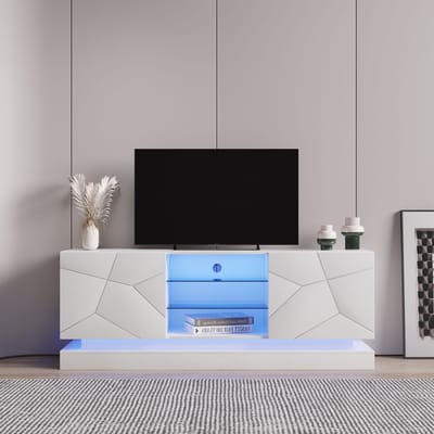 DESMIU Tv Meubel - Ruim Design Met Verstelbare Glasplank En Stille Scharnieren - Voor Woonkamer En Thuisbioscoop - Spaanplaat - 160x38,5x60 Cm - Wit