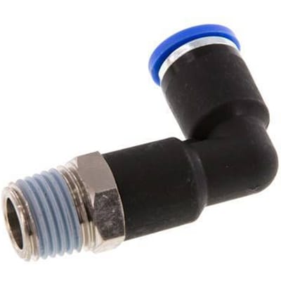8mm x R1/4'' 90 graden L-verbinding Messing/PA 66 Insteekfitting Buitendraad Lange Behuizing Draaibaar NBR [2 Stuks]